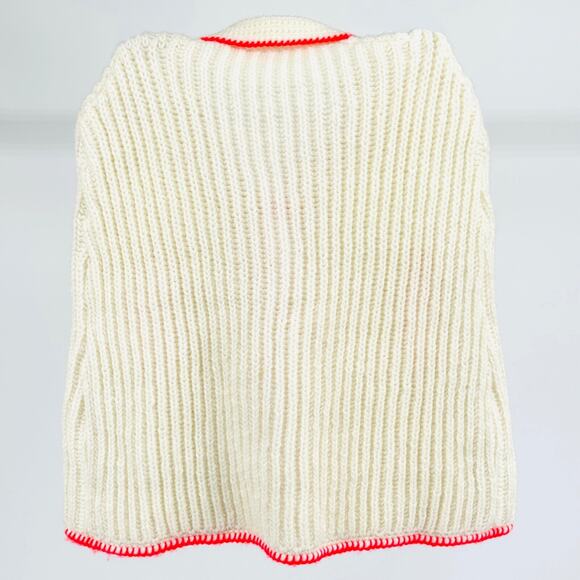 Handmade Girls Kids White Sweater Knit Cape with Neon Red Trim Size 6 / 8 - Picture 5 of 6